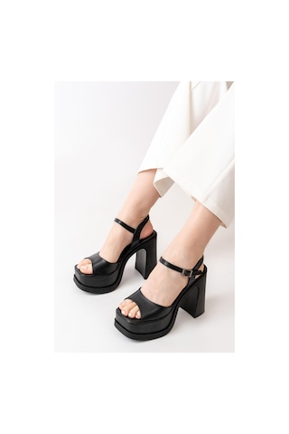 Asmi Shoes Kadın Tek Bantlı 12cm Platformlu Topuklu Ayakkabı Siyah Siyah