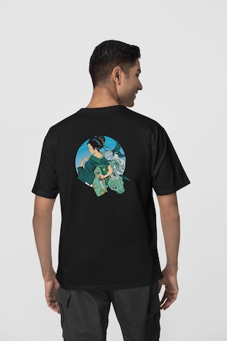 Geyşa Koi Ön-arka Baskılı %100 Pamuk Beyaz Kadın/erkek Unisex Rahat Kalıp Oversize T-shirt Siyah