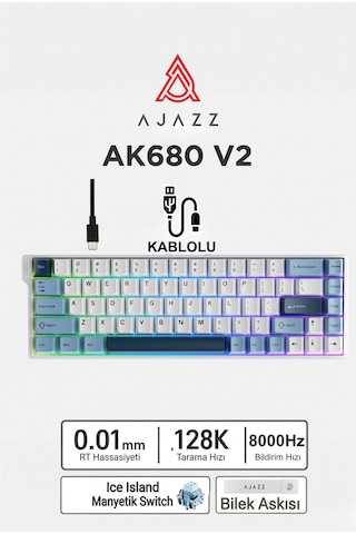 Ak680v2 Manyetik Switch Rapid Trigger 8000hz Klavye-128k Scan Rate-bilek Askısı