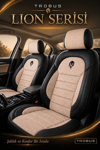 Hyundai Elantra 2011+ Uyumlu Lion Serisi Tay Tüyü Bej Siyah Premium Koltuk Kılıfı