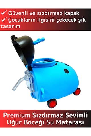 Premium Yüksek Kaliteli Sızdırmaz Su Matarası Sevimli Uğur Böceği Askılı Suluk Matara 550 Ml Çok Renkli
