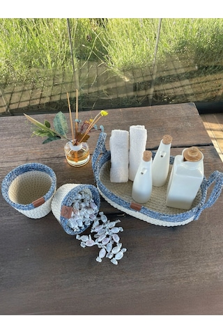 3'lü Düzenleyici Sepet Set Leke Tutmaz Mavi - Beyaz Beyaz - Mavi