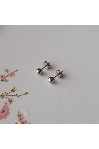 Cerrahi Çelik 4 Mm Top Küpe Gümüş Renk Gri