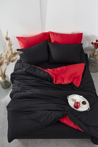 BonjardinHome Ranforce Pamuk Çift Kişilik Nevresim Takımı Siyah Kırmızı Siyah