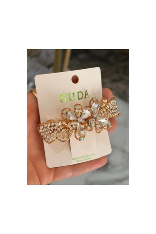 Taş Detaylı Çiçek Model Gold Toka