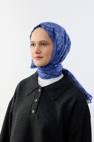 Mirsoy Scarf Mirayze Etnik Desen Şal Mavi