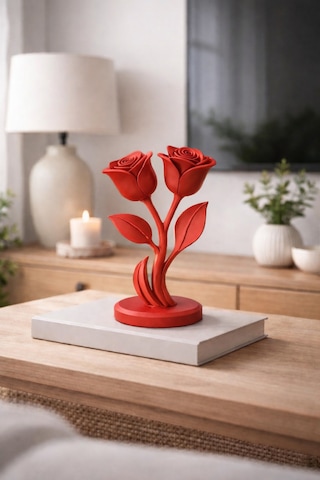 Çift Güllü Dekoratif Biblo Modern Ev Dekoru, Şık & Anlamlı Hediye 3d Baskı
