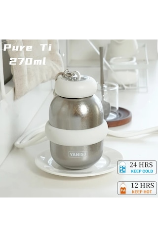 Brightnova Yanis 3 Titanyum Seyahat Kupası 270ml Çapraz Askı Termos Matara Pastel Mor Siyah Bej 07 Beyaz