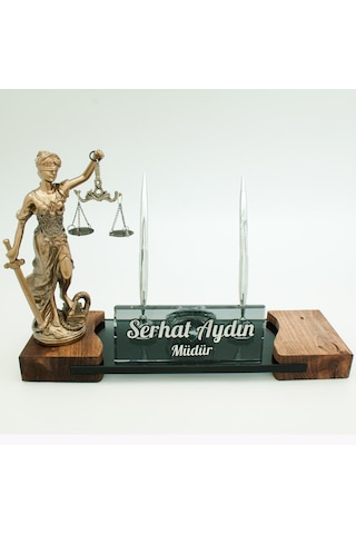 Avukata Özel Adalet Themis Heykeli Masif Gümüş Ofis Masa İsimliği