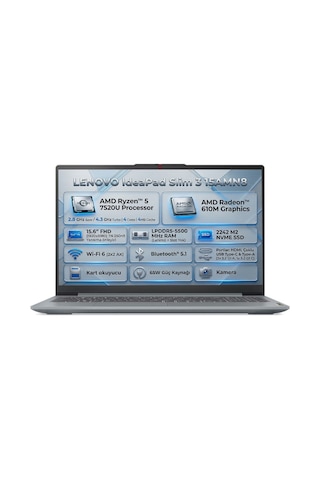 Lenovo IdeaPad Slim 3 15AMN8 82XQ00RWTX R5-7520U 8 GB 512 GB SSD 15.6" Free Dos Dizüstü Bilgisayar