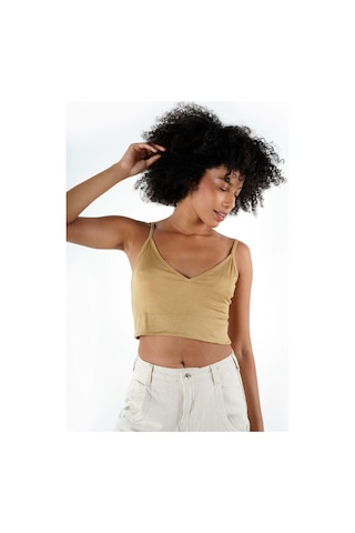 Alexander Gardi Alexandergardı Askılı V Yaka Crop Top Büstiyer B24-0079 01 Sütlü Kahverengi
