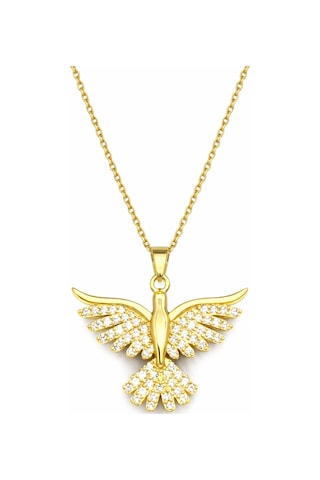 Taşlı Melek Kanadı Kolye Gold Renk Zirkon Taşlı Kadın Kolye Gold