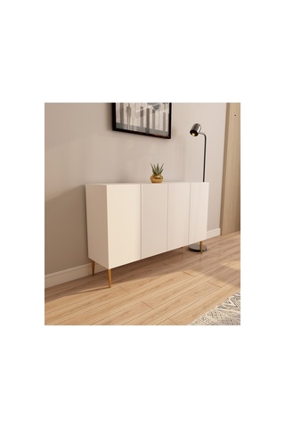 Serel 120 Cm Konsol, Tv Ünitesi, Çok Amaçlı Dolap - Beyaz-altın Beyaz-altın