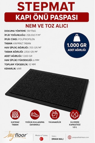 Nem Alıcı Toz Tutucu Çamur Sıyırıcı Pvc Taban Ve Pvc Bordürlü Setra Antrasit Çelik Halılı Kapı Önü Paspası