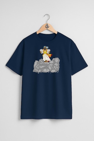 Oversize İncil Hikayesi Mısır Vebaları Jonah Shavuot Göğüs Tasarımlı Unisex T-shirt Lacivert