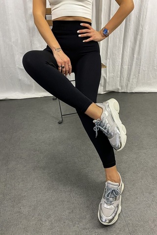 Ladymina Pijama Kadın Siyah Yüksek Bel Dikişsiz Fitilli Taytsiyahs/M Siyah