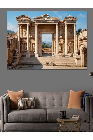 Efes Antik Kent Celsus Kütüphanesi Dekoratif Kanvas - Mdf Ahşap Tablo