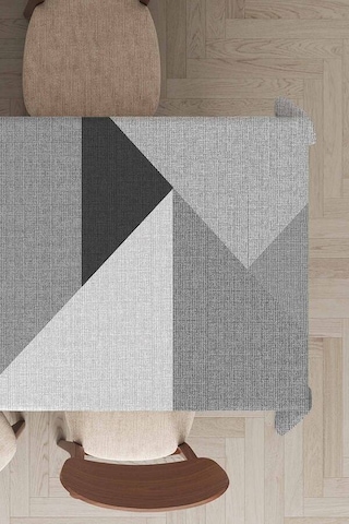Gri Geometrik Desenli Dokuma Leke Tutmaz Masa Örtüsü Mso392n11