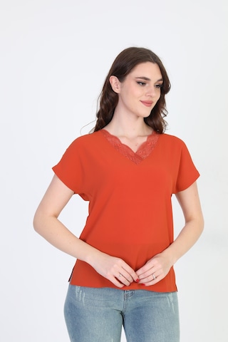 Ella Camelia Kadın Yakası Dantel Detaylı Bluz 20E020 Kiremit