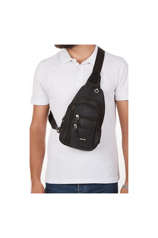 Newish Polo Erkek Kumaş Usb Kulaklık Çıkışlı Bodybag Göğüs Ve Omuz Çantası New172 - Siyah