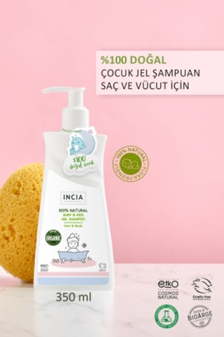 INCIA %100 Doğal Organik Sertifikalı Bebek ve Çocuk Jel Şampuanı Saç Vücut Lavanta Konak Önleyici 350 ml
