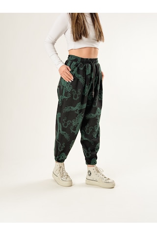 Cocopelli Chinese Desenli Pileli Kadın Jogger Pantolon Coc2679 Desenli