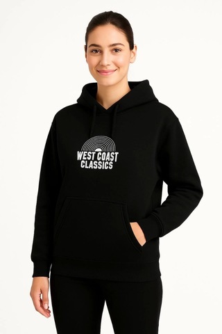 Etiler Collection Üç İplik Kapüşonlu Ön Ve Arka Baskılı Sweatshirt Hoodie - Siyah