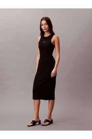 Calvin Klein Kolsuz Monologo 2x2 Bebek Fitilli Midi Kadın Siyah Elbise Lv047f242g-ub1 Siyah