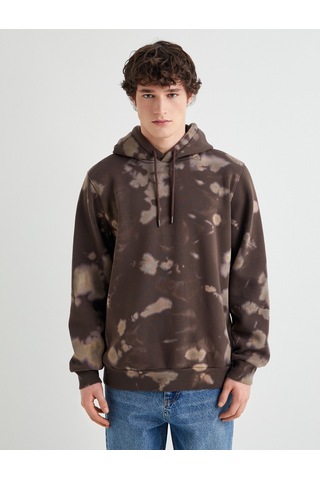 Koton Kapşonlu Sweatshirt Soyut Baskılı Uzun Kollu Kahverengi Desenli 4sam70140mk Kahverengi