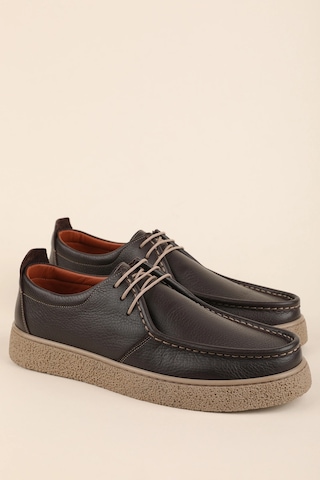 Gondol Erkek Hakiki Deri Casual Derby Ayakkabı Moc-toe Cz.102 Kahverengi