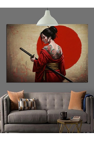 Geleneksel Japon Geyşa Sanatı Dekoratif Kanvas - Mdf Ahşap Tablo
