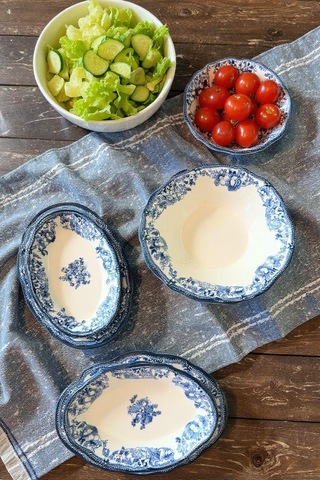 5 Parça Porselen Velour Navy Salata Kayık Seti-5574 Çok Renkli