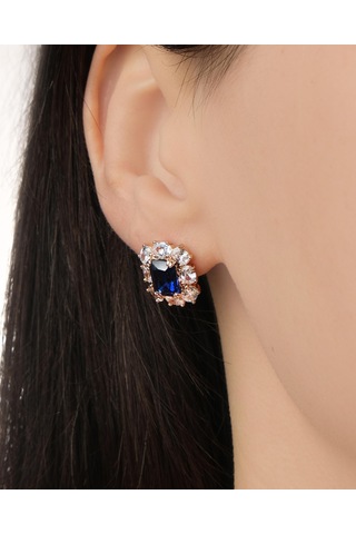 Lekka Design Kadın Kararmaz Çelik Lüks Takı Lacivert Baget Zirkon Taşlı Abiye Küpe