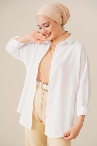 Bigdart 103901 Oversize Basic Tesettür Gömlek - Beyaz 001
