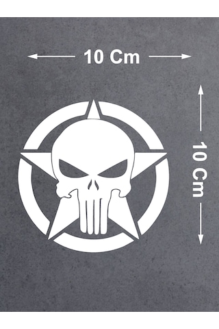 Punisher İnfazcı Kurukafa Yıldız Sticker - Araba Oto Motosiklet Cam Sticker - 00063 10X10 Cm