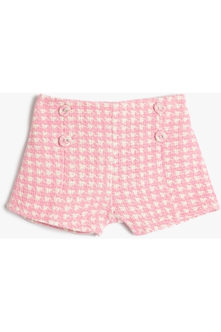 Koton Tüvit Şort Süs Düğme Detaylı Kazayağı Desenli Pembe Desenli 3smg40056aw 3SMG40056AW2D5 Pembe