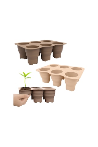 6 Delikli Fidanlık Kutusu Küçük Sebze Çiçek Bitki Nefes Alabilir Büyüyen Tepsi Silikon Katlanır Kreş Tencere Kahverengi