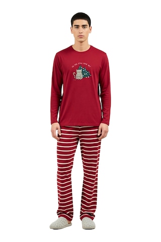 Frm Erkek Yılbaşı Baskılı Pijama Takımı Fonksiyonel Dayanıklı Kalitel Kırmızı