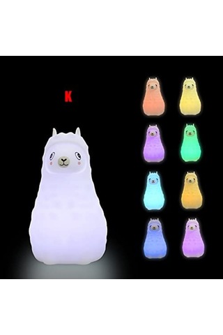 Led Gece Lambası, Karikatür Hayvan Çocuk Lambası Renk Değiştiren Silikon Bebek Odası Lambası Başucu Lambası Şarj Edilebilir Kablosuz Gece Lambası Alpaka