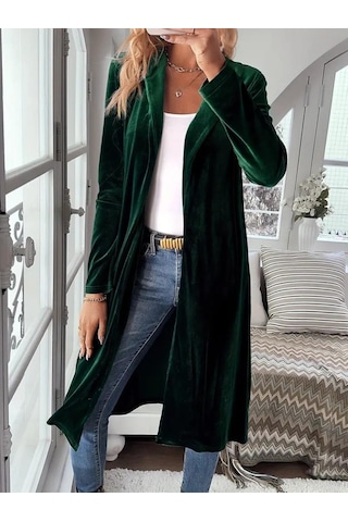 Kadın Uzun Kollu Önü Açık Kolları Uzun Midi Ceket Yeşil