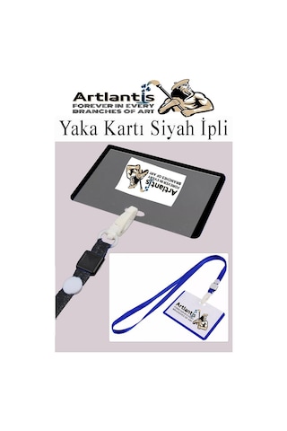Siyah İpli Yaka Kartı 1 Adet Ayarlanabilir Boyuna Asma Kimlik Koruyuculu Pvc Siyah Yaka Kartlığı Seyehat Ofis Okul Büro