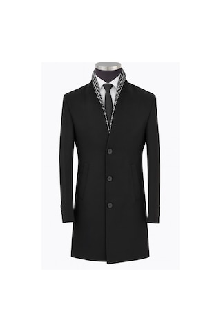 Plus Scorpion Erkek Uzun Kaşe Kaban İtalyan Kesim Slim Fit Şık Model Siyah