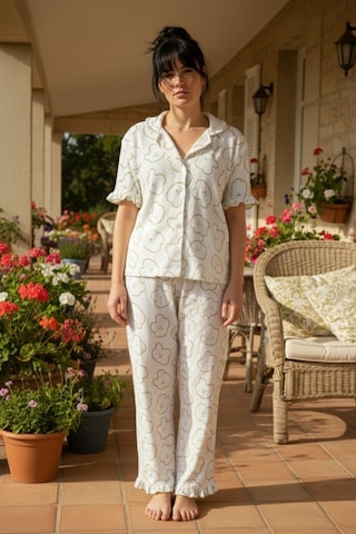 Siyah İnci Bürümcük-krınkıl Büyük Beden Düğmeli Pijama Takım26120826 26120826 Beyaz