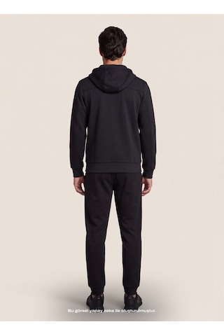 Dkny Dkfw26062-100 Logo Patch Hoodie Siyah Erkek Kapüşonlu Logo Baskılı Örme Sweatshirt