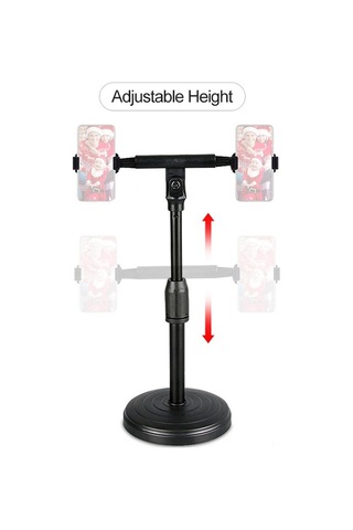 Sandwich Siyah Masaüstü Çift Telefon Tutucu, 22-32cm Yükseklik Ayarlanabilir, 360 Döner, Yayın, Tv İzleme İçin Esnek, Online D