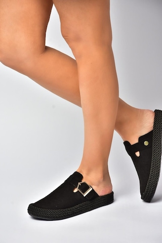 Fox Shoes Y596148402 Siyah Süet Önü Kapalı Sapo Terlik