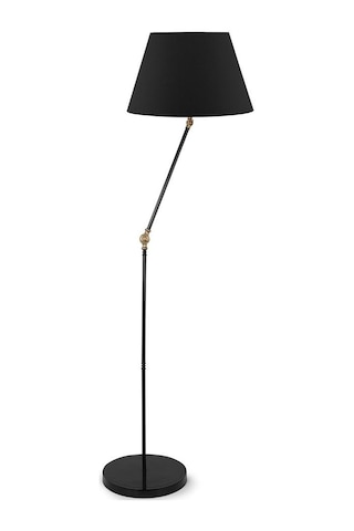 Oynar Gövdeli Siyah Metal Lambader Konik Siyah Kumaş Başlık Dekoratif Köşe Lambası Siyah