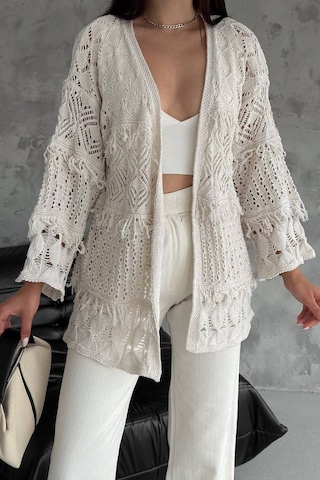Noa & Noa Kadın Desenli Açık Örgü Hırka Romantik & Modern Stil Ekru