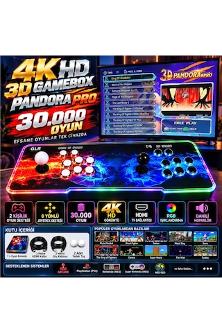 3d Pandora Pro 30.000 Oyunlu Rgb Işıklı Arcade Oyun Konsolu 2 Kişilik Hdmı Tv Bağlantılı