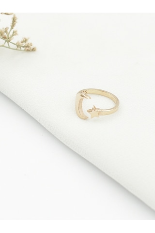 Brezza Lusso Jewelry Yıldız Ve Hilal Kadın Gümüş Yüzük Ayarlanabilir 11-17 Altın